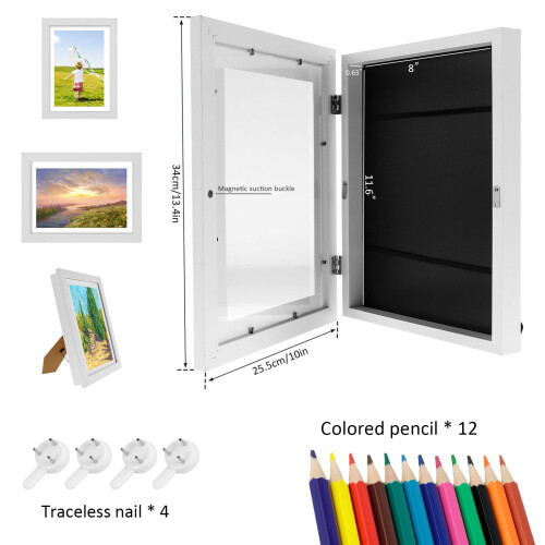 Kyoffiie Kids Art Frame com 12 lápis de cor A4 brancos 1