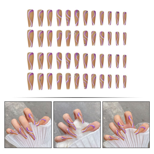 Hekezhi line pattern false nails full cover 48 pcs 2