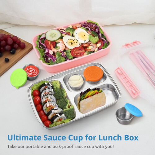 Stainless Sauce Cups with Silicone Lids 6PCS 1