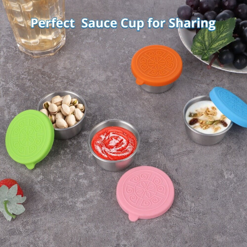 Stainless Sauce Cups with Silicone Lids 6PCS 2