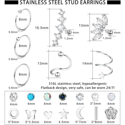 Surgical Steel Flat Back Stud Earrings Hypoallergenic 19 1