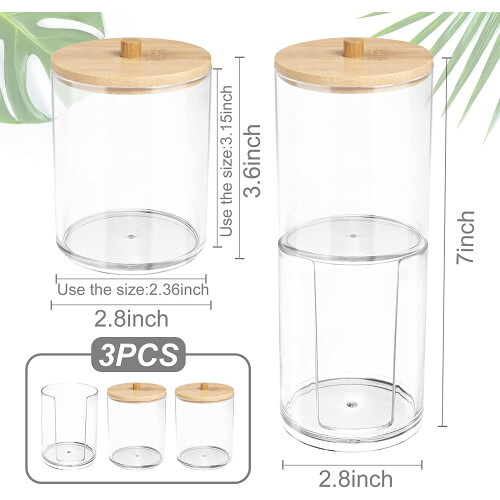 Acrylic Qtip Holder with Bamboo Lid 2 Pack 1