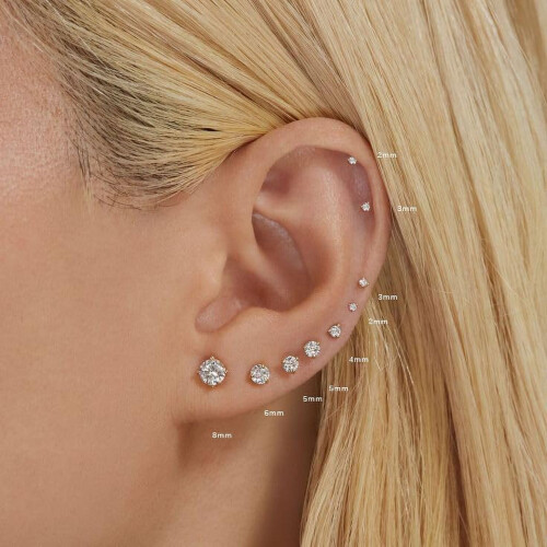 Gold CZ Stud Earrings Set for Multiple Piercings 7 Sizes 1