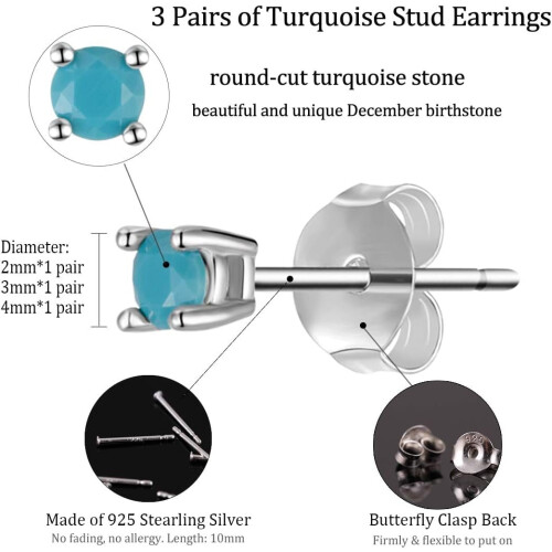 Sterling Silver Turquoise Stud Earrings 1 Pair 1