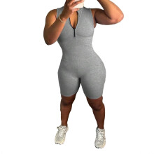 Women's unitard grey asymmetrical neck sleeveless