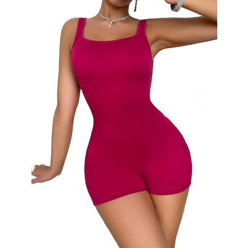 Women's unitard solid pink scoop neck sleeveless