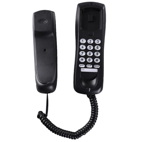 Wall-Mounted Wired Landline Phone Black