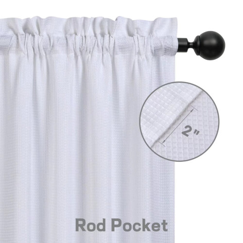 Kitchen curtain and valance set waffle weave blackout white 1