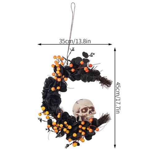 Halloween moon wreath black grapevine 17.7 in 1
