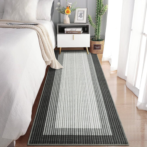 Haperlare Runner Rug Grey Modern Bordered 2' x 6' 1