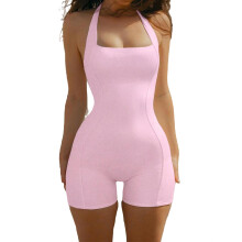 Women's solid pink halter unitard sleeveless
