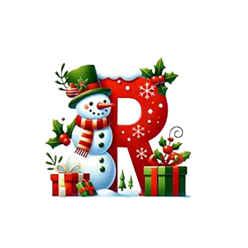 Christmas snowman ornament with initial letter, red 1