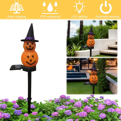 HBASD Εξωτερικά Ηλιακά Φώτα Halloween, Συμβατά με Σημάδια Μονοπατιού Wizard Hat Pumpkin, 2
