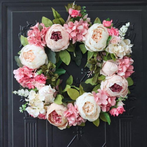 HESITONE peony wreath artificial spring door wreath 16 inch 1