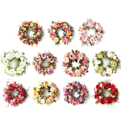 HESITONE peony wreath artificial spring door wreath 16 inch 2