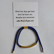 (Gold with blue cord) Remember Who The Fuc* You Are Motivational Tube Bracelets Funny 6* 6 UK1