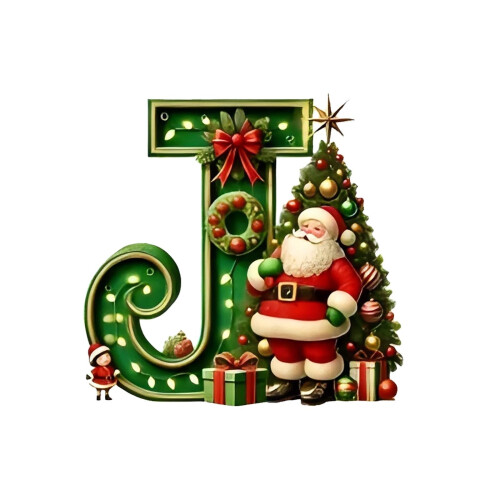 Green Personalized Christmas Initial Ornament with Santa 1