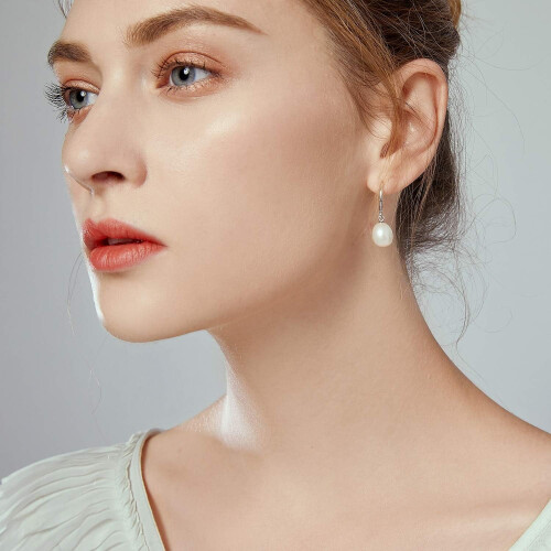 Sterling Silver Teardrop Pearl Drop Earrings White 1