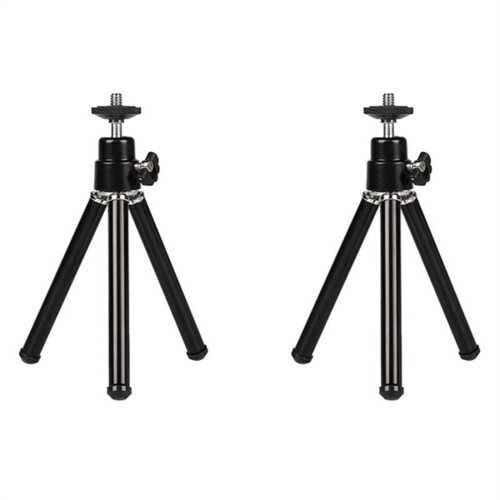 Mini Portable Tripod Aluminum Alloy Adjustable 2 Pack Black