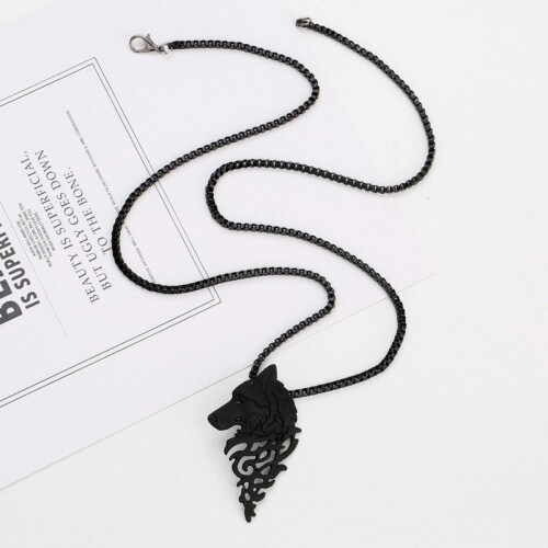 Wolf Head Necklace for Men Retro Pendant Chain 2pcs 2