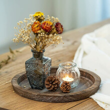 Wooden multi-purpose tray for fruit storage and candle
