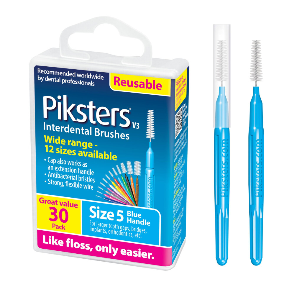Piksters Interdental Brushes 30 Pk, Size 5, For Large Gaps, Gum Soft Bristles Fo