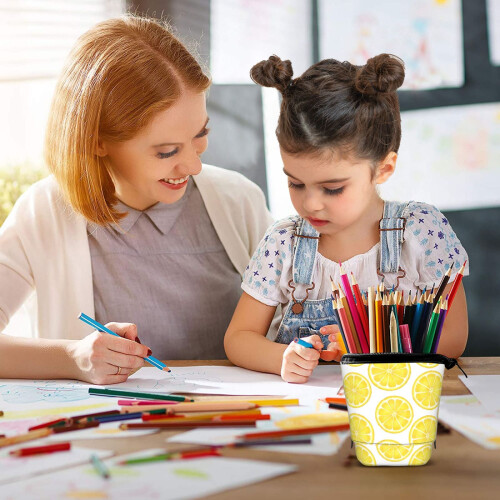 Yellow lemon-sliced pencil pouch for students, telescopic 1
