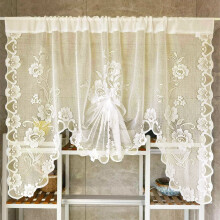 Floral Embroidery Sheer Lace Curtain Valance 1 Panel