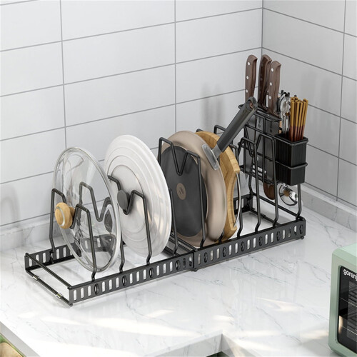 Expandable Pot and Pan Organizer Rack with 10 Adjustable 1