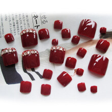 Wine Red False Toenails Short Full Cover 10pcs