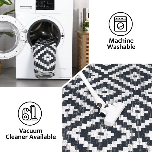 Washable geometric area rug black 5' x 7' 2