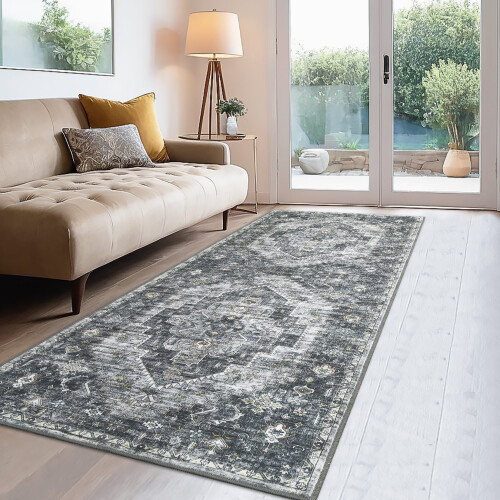 Vintage Oriental Runner Rug Grey 2 ft x 6 ft 1