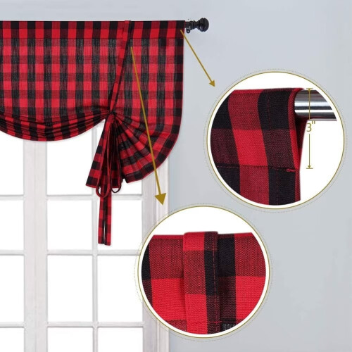 Haperlare buffalo check tie-up curtain light filtering red 2