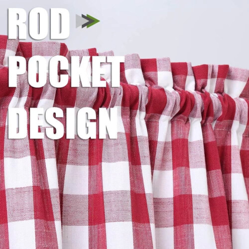 Red White Buffalo Plaid Kitchen Curtains 26"W x 45"L 2 1