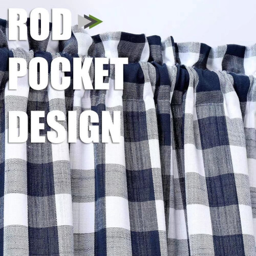 Kitchen Curtains Navy Blue White Buffalo Plaid 30 Inch 2 1