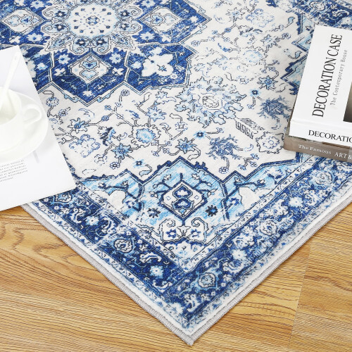 Vintage medallion area rug blue 3 x 5 ft 2