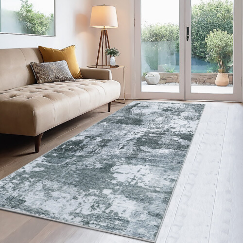 Abstract Grey Runner Rug for Hallway 2' x 6' Machine 1
