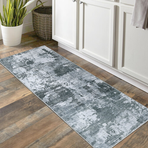 Abstract Grey Runner Rug for Hallway 2' x 6' Machine 2