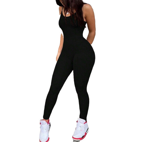 Black Women's Unitard Spaghetti Strap Sleeveless 2
