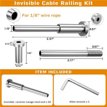 Invisible Cable Railing Kit -60Pcs 1/8In T316 Stainless Steel Invisible Receiver Swage Stud End for 2In X 2In Metal Post