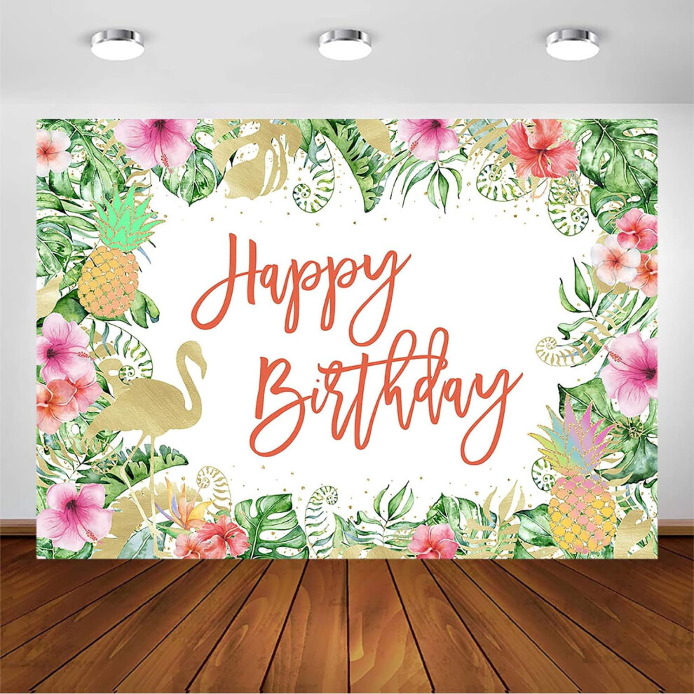 Flamingo Birthday Banner Palm Leaves 10Ft Golden 946140679006