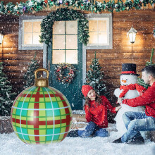 ZKCCNUK Julepynt til træ 60 cm udendørs oppustelig dekoreret julekugle kæmpe oppustelig julekugle juletræspynt