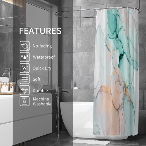 Shower Curtain Abstract Grey Teal Marble 36x72 1