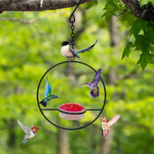 Circular Metal Hummingbird Feeder with Red Bowl