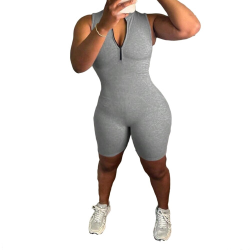 Women's unitard grey plain asymmetrical neck sleeveless