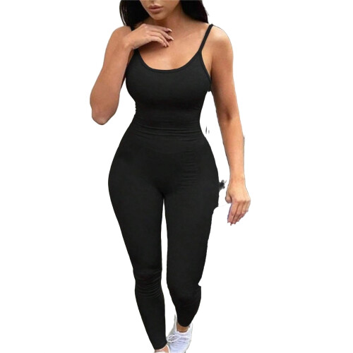 Black Women's Unitard Spaghetti Strap Sleeveless