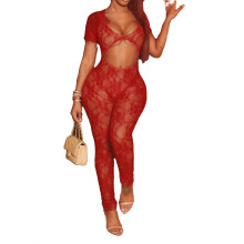 Women's unitard red short sleeve