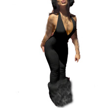 Women's black halter unitard sleeveless