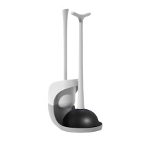 Ensemble de nettoyage de salle de bain 2 en 1 avec support moderne comprenant une ventouse, une brosse pour cuvette et une ventouse robuste.