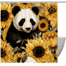 Panda Solros Duschdraperi Vattentätt Badrumsdraperi med Öppningar och Krokar Duschdraperi 60" x 72"